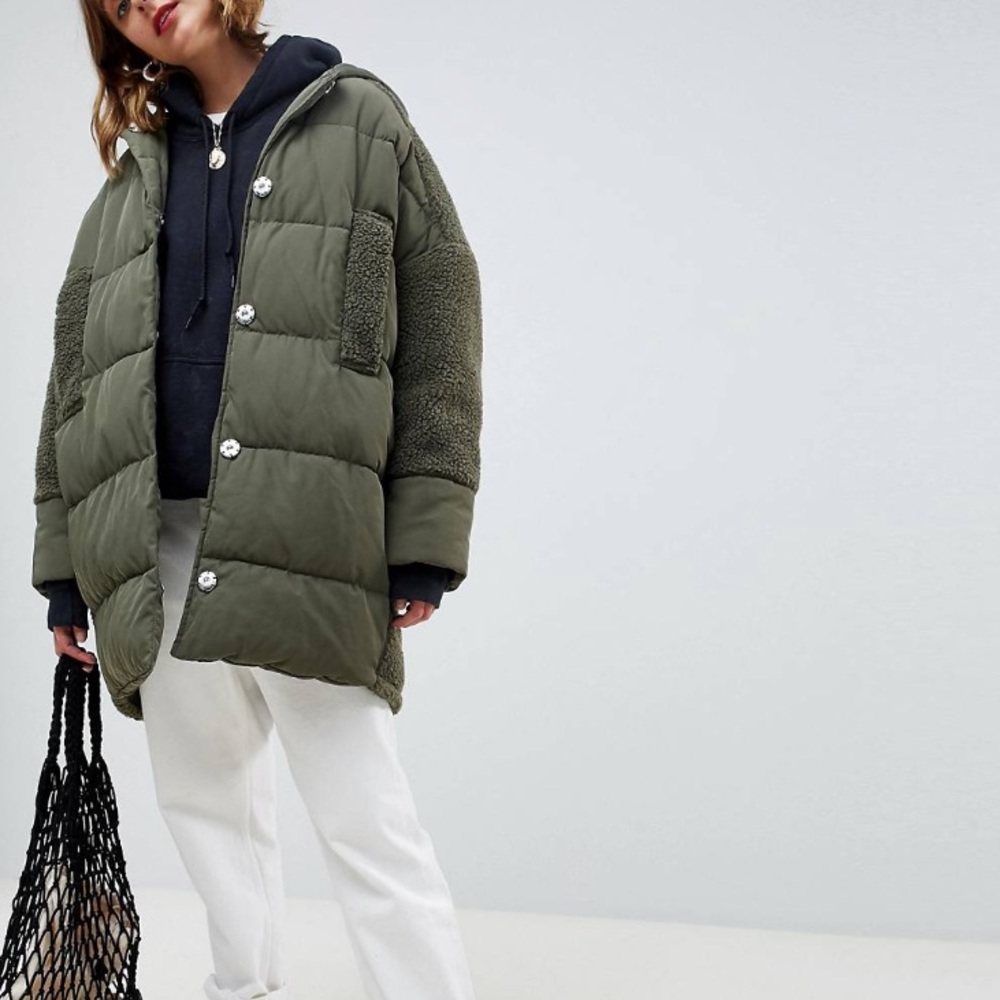 SOLD Green puffer Sherpa jacket